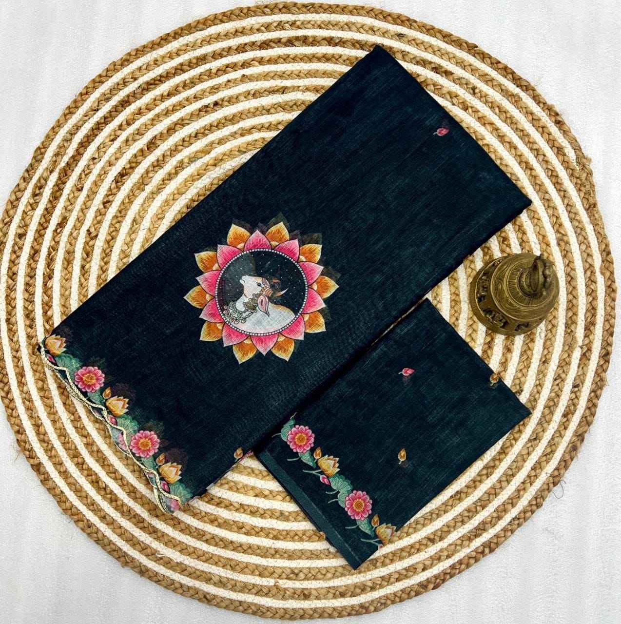 PLAIN LINEN DIGITAL PRINT WITH CUT WORK BORDER SAREE AT WHOLESALE PRICE