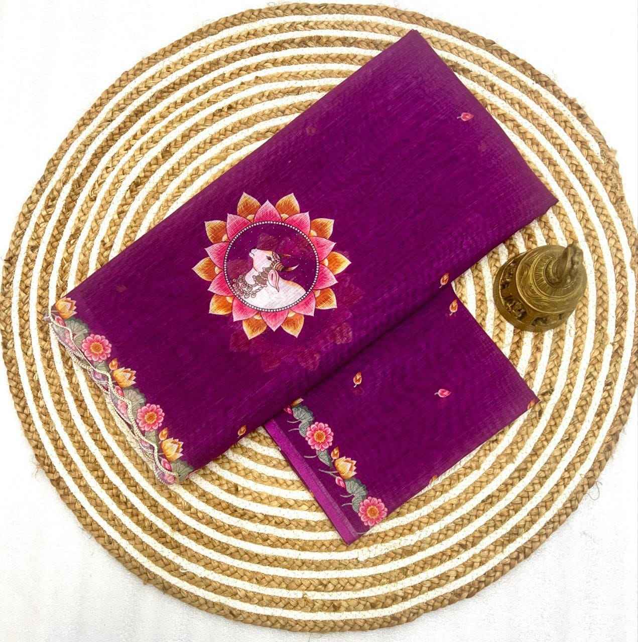 PLAIN LINEN DIGITAL PRINT WITH CUT WORK BORDER SAREE AT WHOLESALE PRICE