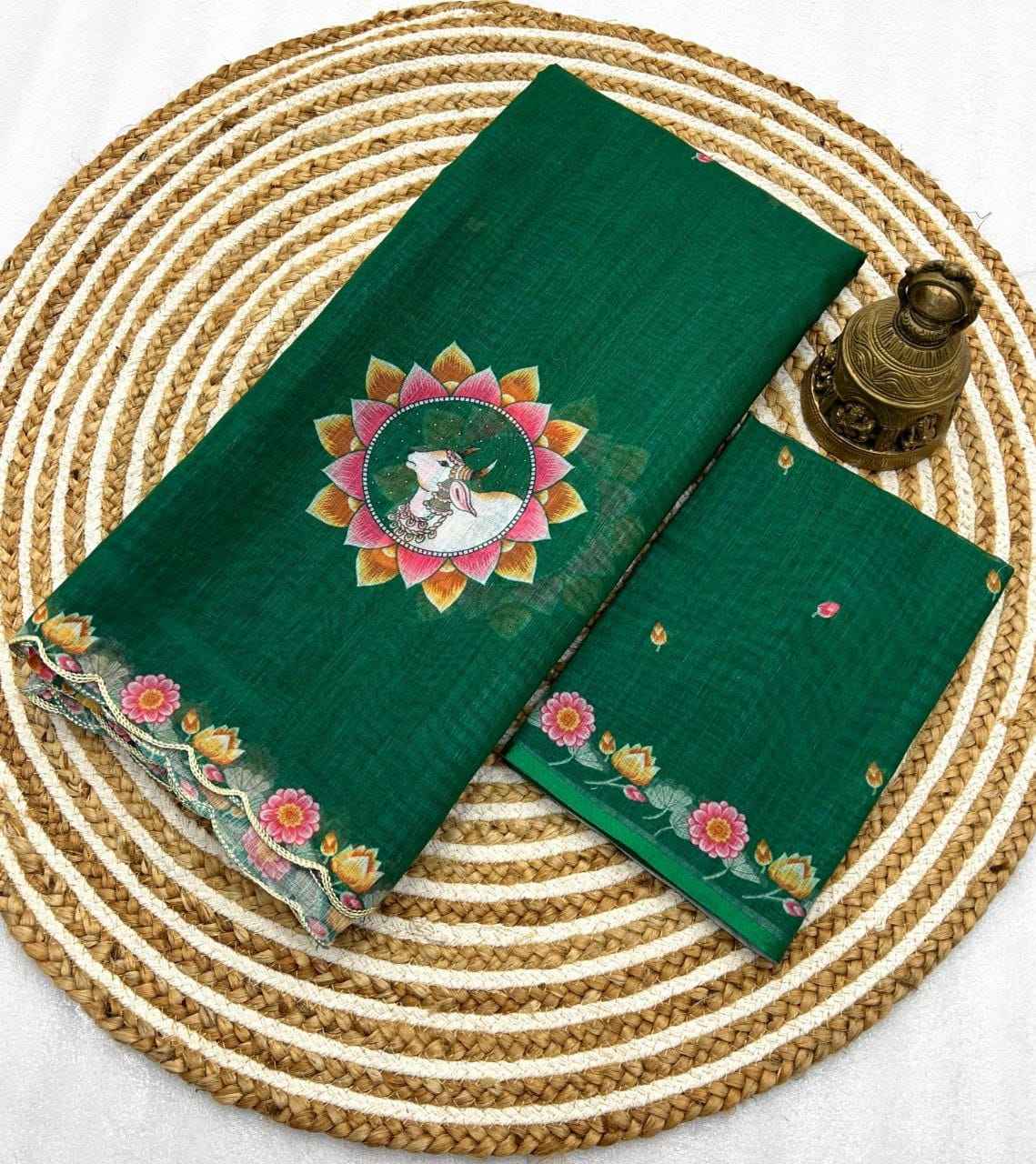 PLAIN LINEN DIGITAL PRINT WITH CUT WORK BORDER SAREE AT WHOLESALE PRICE