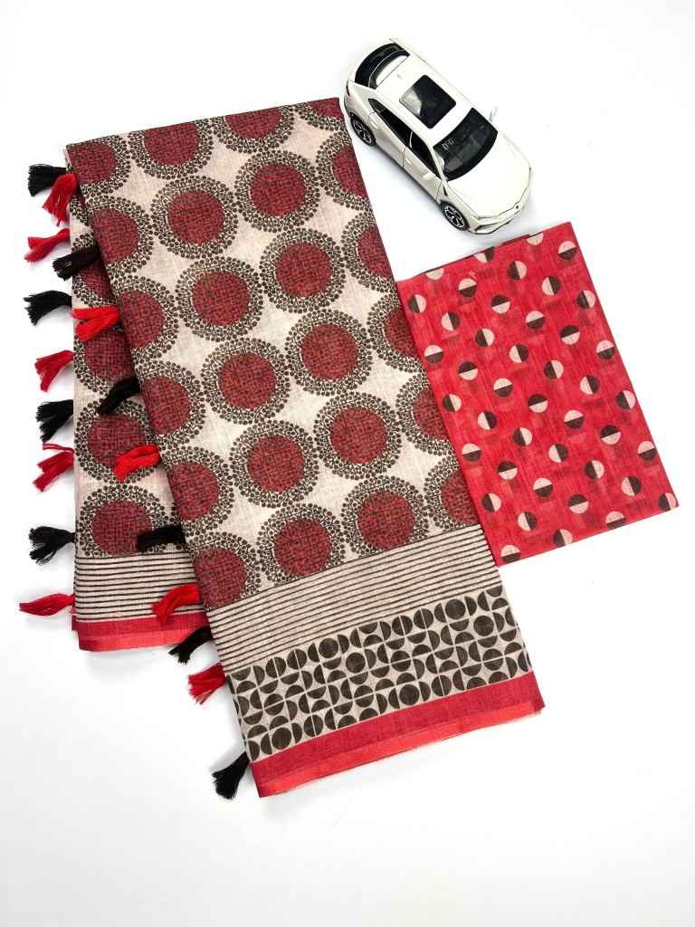 PLAIN LINEN DIGITAL PRINT WITH FUMKA SAREE AT WHOLESALE PRICE