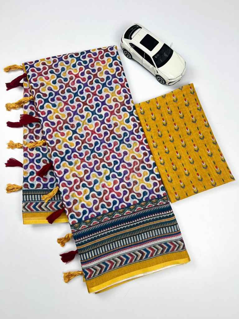 PLAIN LINEN DIGITAL PRINT WITH FUMKA SAREE AT WHOLESALE PRICE