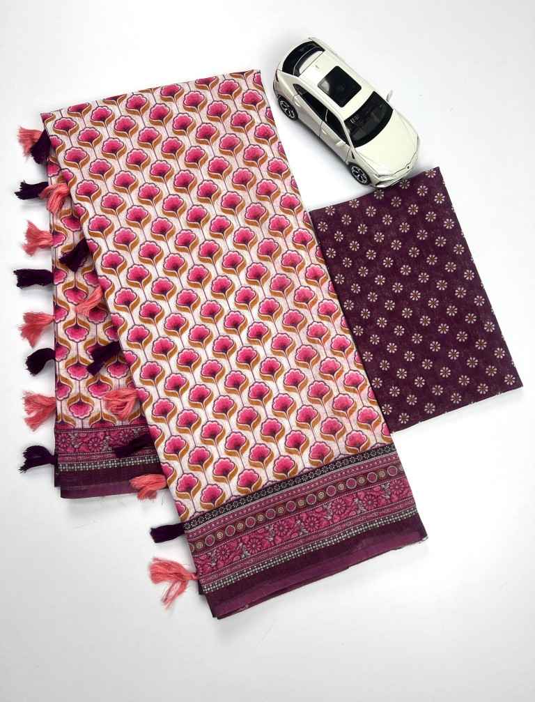 PLAIN LINEN DIGITAL PRINT WITH FUMKA SAREE AT WHOLESALE PRICE
