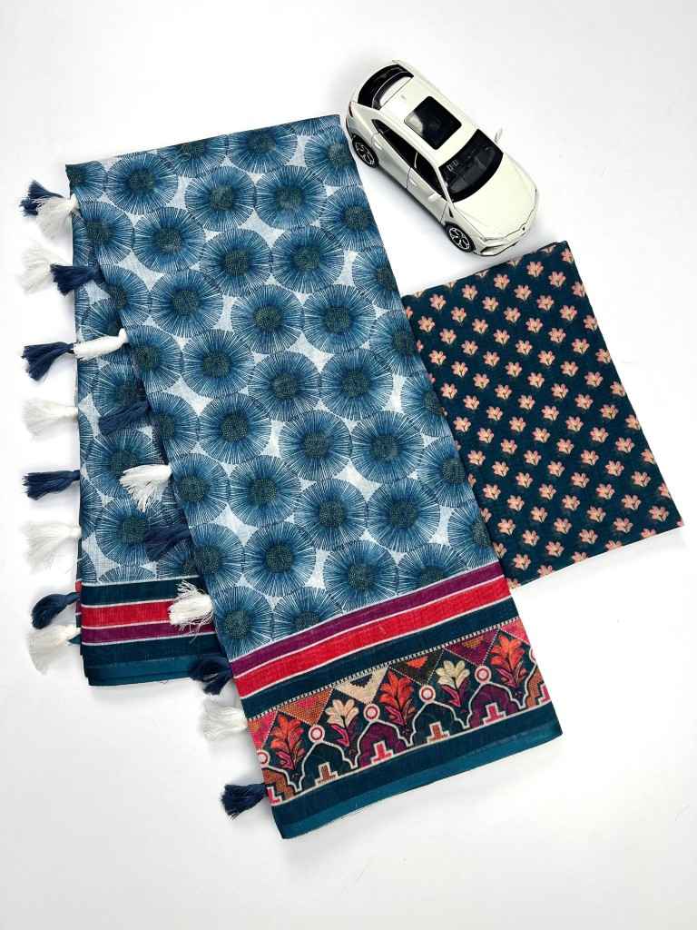 PLAIN LINEN DIGITAL PRINT WITH FUMKA SAREE AT WHOLESALE PRICE