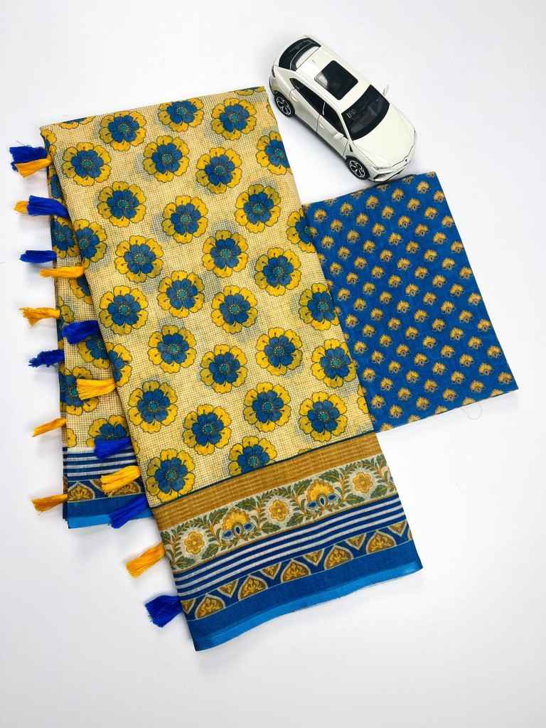 PLAIN LINEN DIGITAL PRINT WITH FUMKA SAREE AT WHOLESALE PRICE