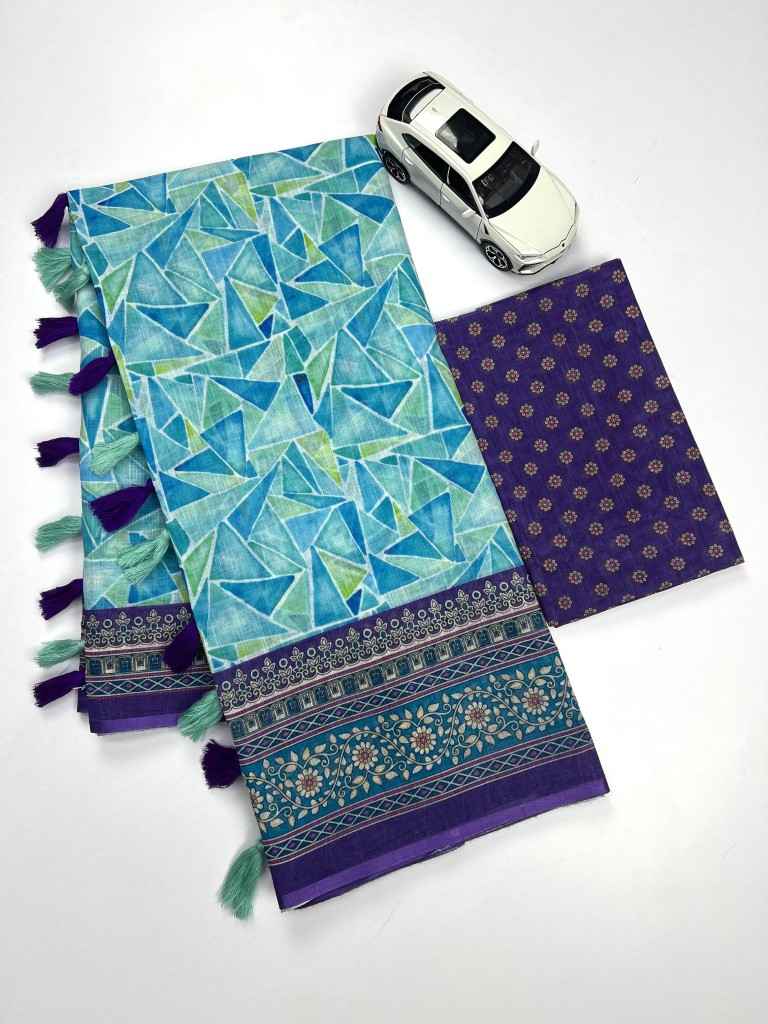 PLAIN LINEN DIGITAL PRINT WITH FUMKA SAREE AT WHOLESALE PRICE