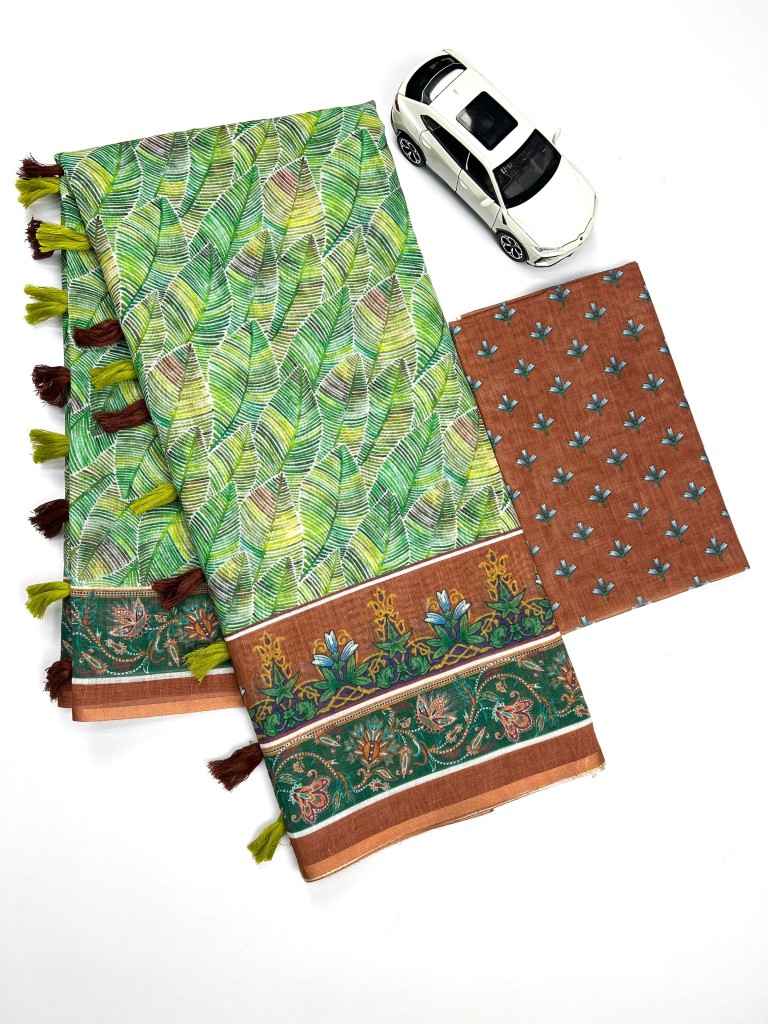 PLAIN LINEN DIGITAL PRINT WITH FUMKA SAREE AT WHOLESALE PRICE