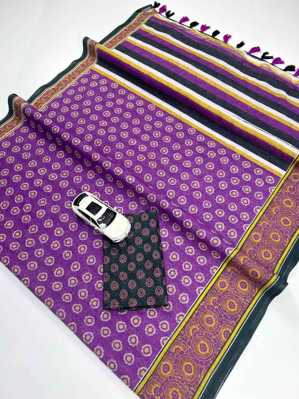 PLAIN LINEN DIGITAL PRINTED SAREE WITH BLOUSE AT WHOLESALE PRICE