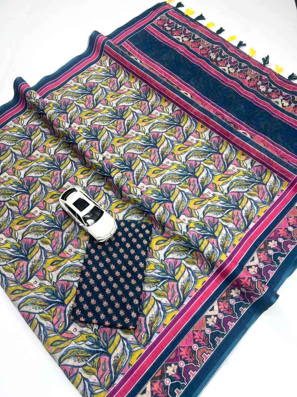 PLAIN LINEN DIGITAL PRINTED SAREE WITH BLOUSE AT WHOLESALE PRICE