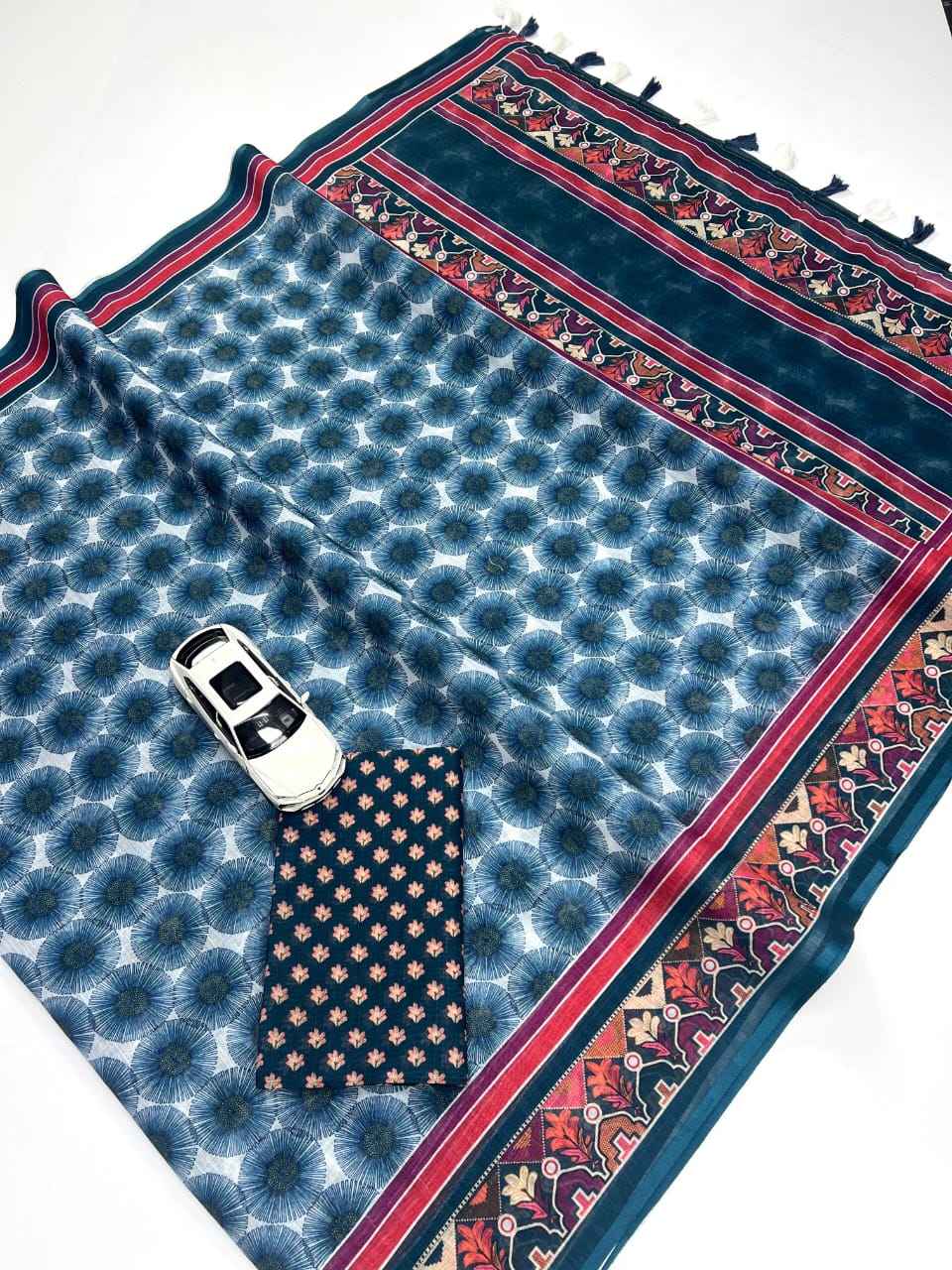 PLAIN LINEN DIGITAL PRINTED SAREE WITH BLOUSE AT WHOLESALE PRICE