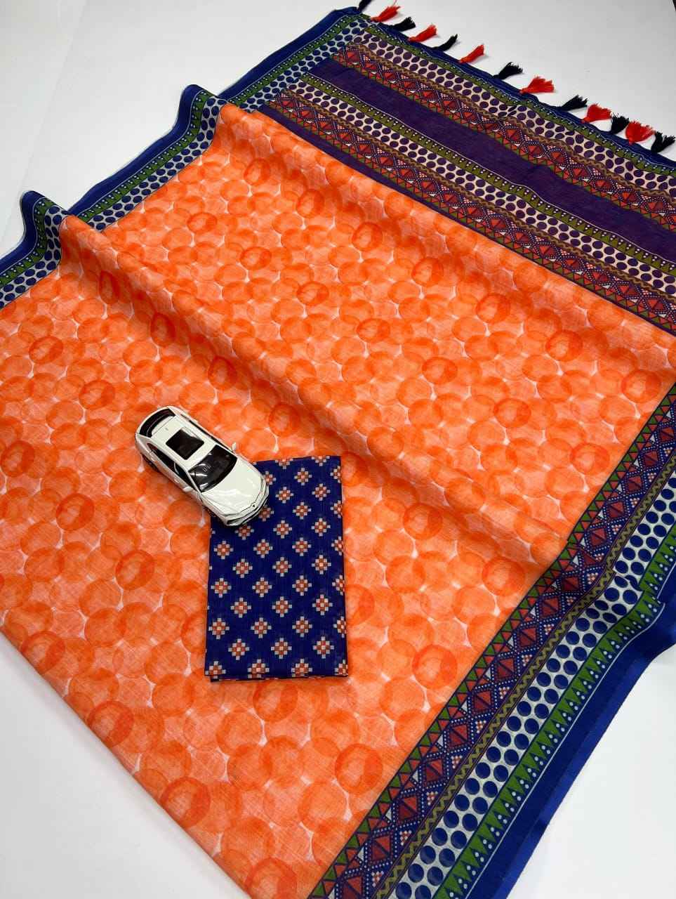 PLAIN LINEN DIGITAL PRINTED SAREE WITH BLOUSE AT WHOLESALE PRICE