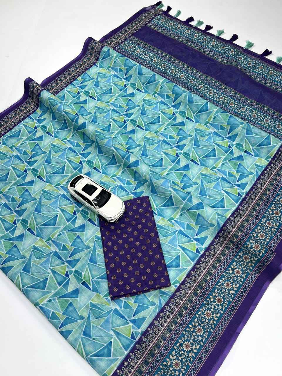 PLAIN LINEN DIGITAL PRINTED SAREE WITH BLOUSE AT WHOLESALE PRICE