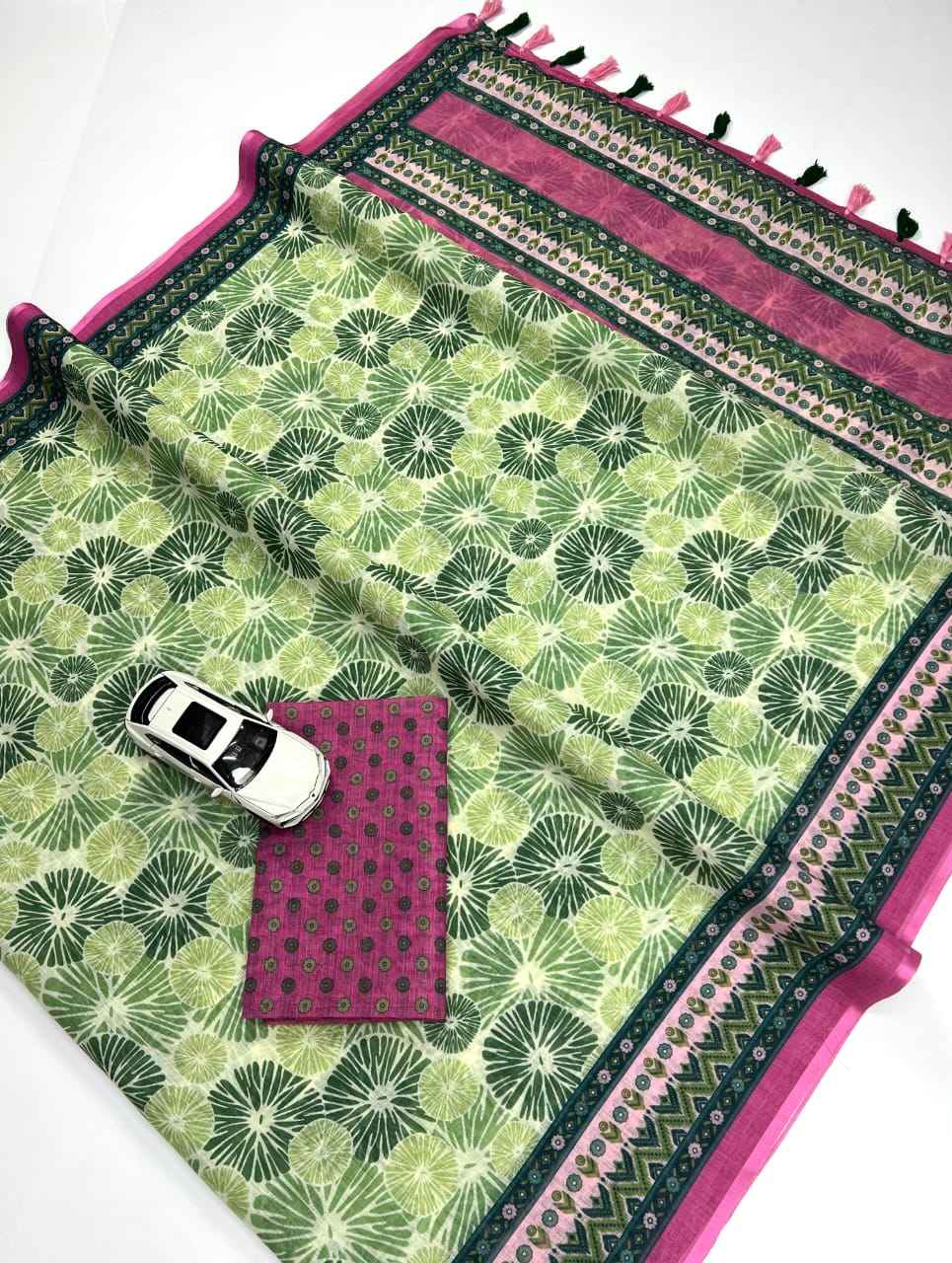 PLAIN LINEN DIGITAL PRINTED SAREE WITH BLOUSE AT WHOLESALE PRICE