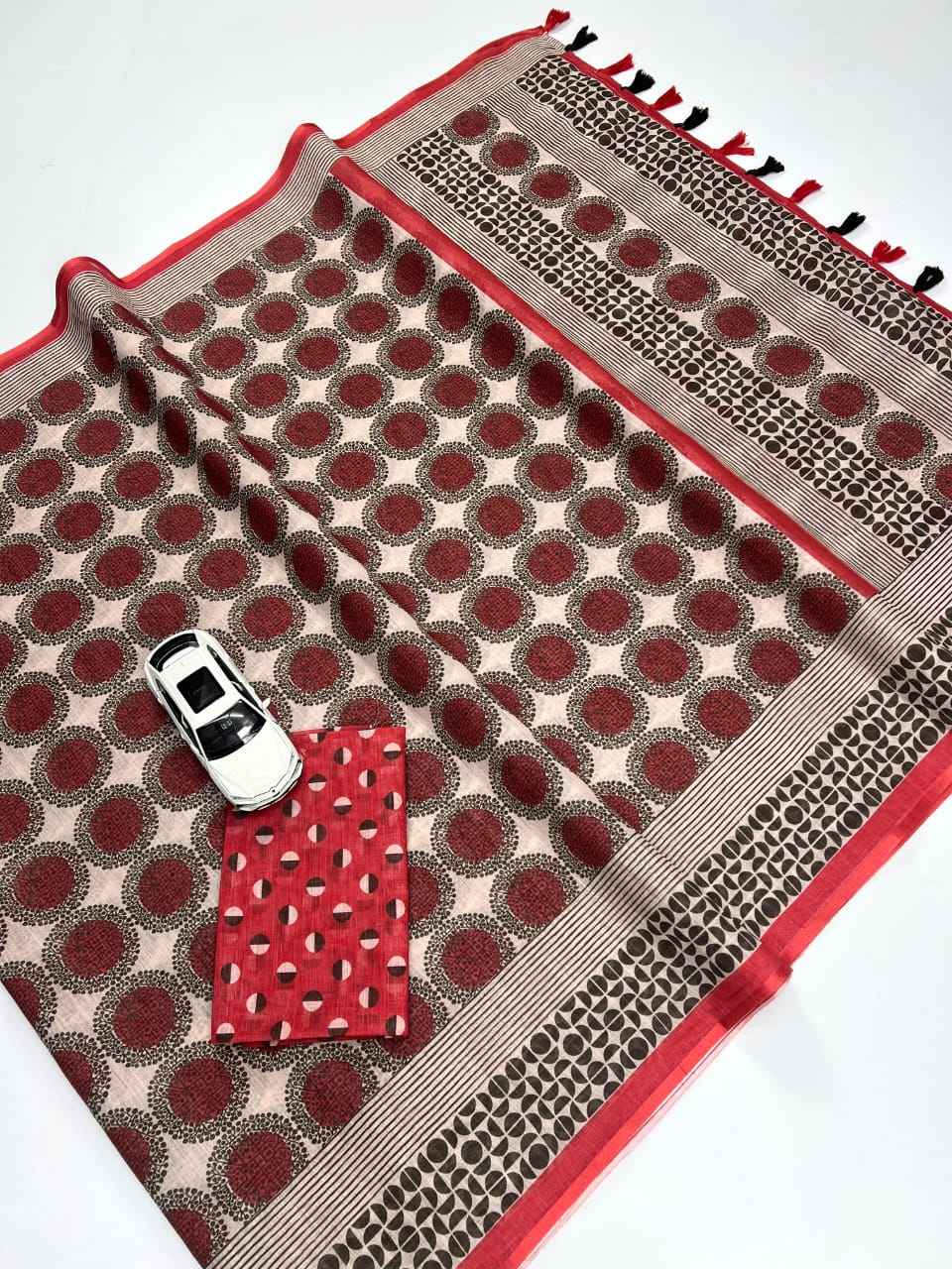 PLAIN LINEN DIGITAL PRINTED SAREE WITH BLOUSE AT WHOLESALE PRICE