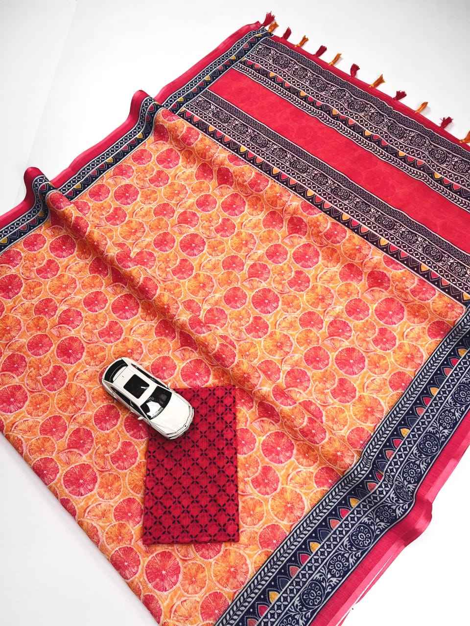PLAIN LINEN DIGITAL PRINTED SAREE WITH BLOUSE AT WHOLESALE PRICE