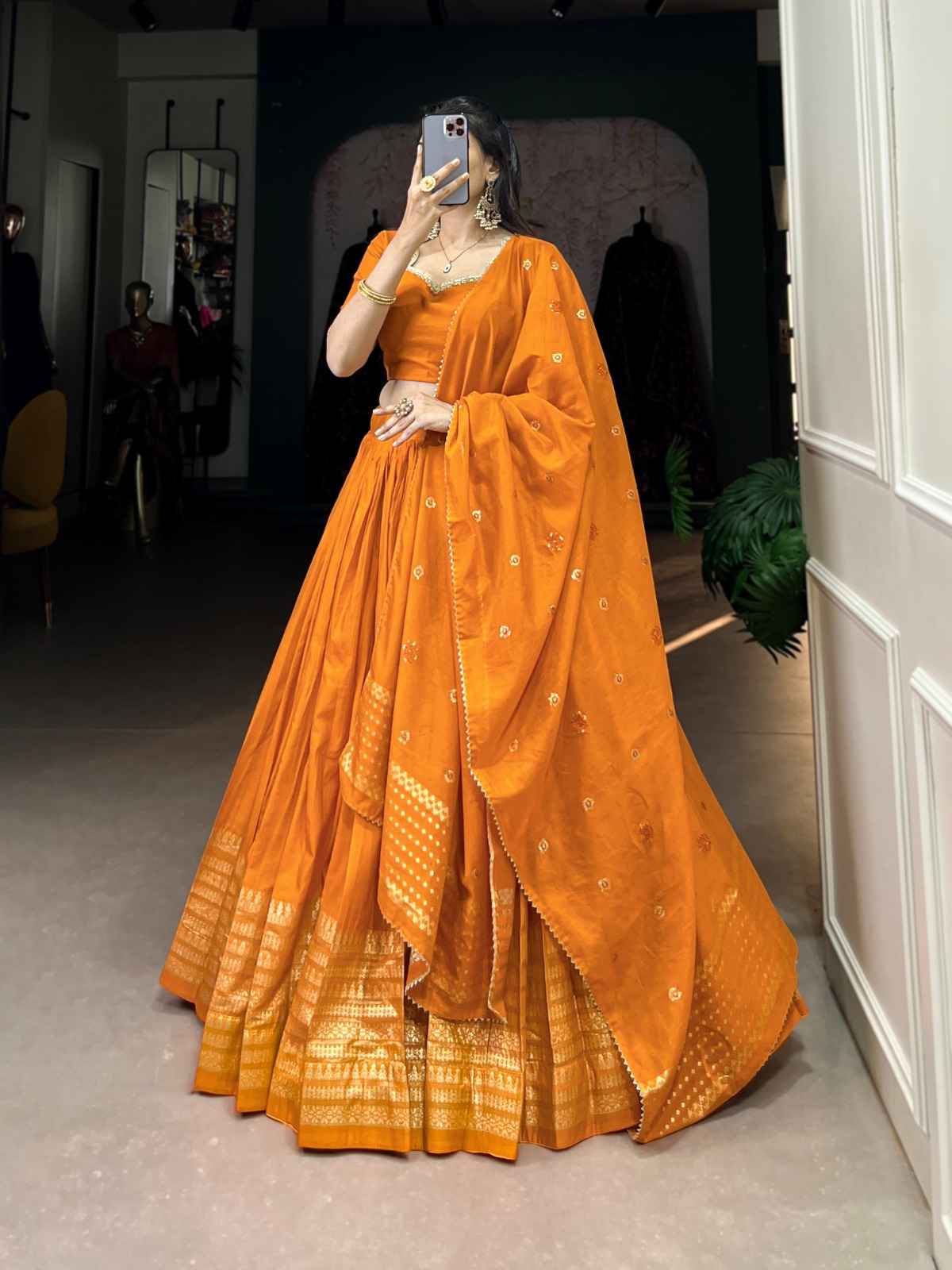 PURE CHANDERI PLAIN WITH ZARI WEAVING WORK LEHENGA CHOLI AT WHOLESALE PRICE