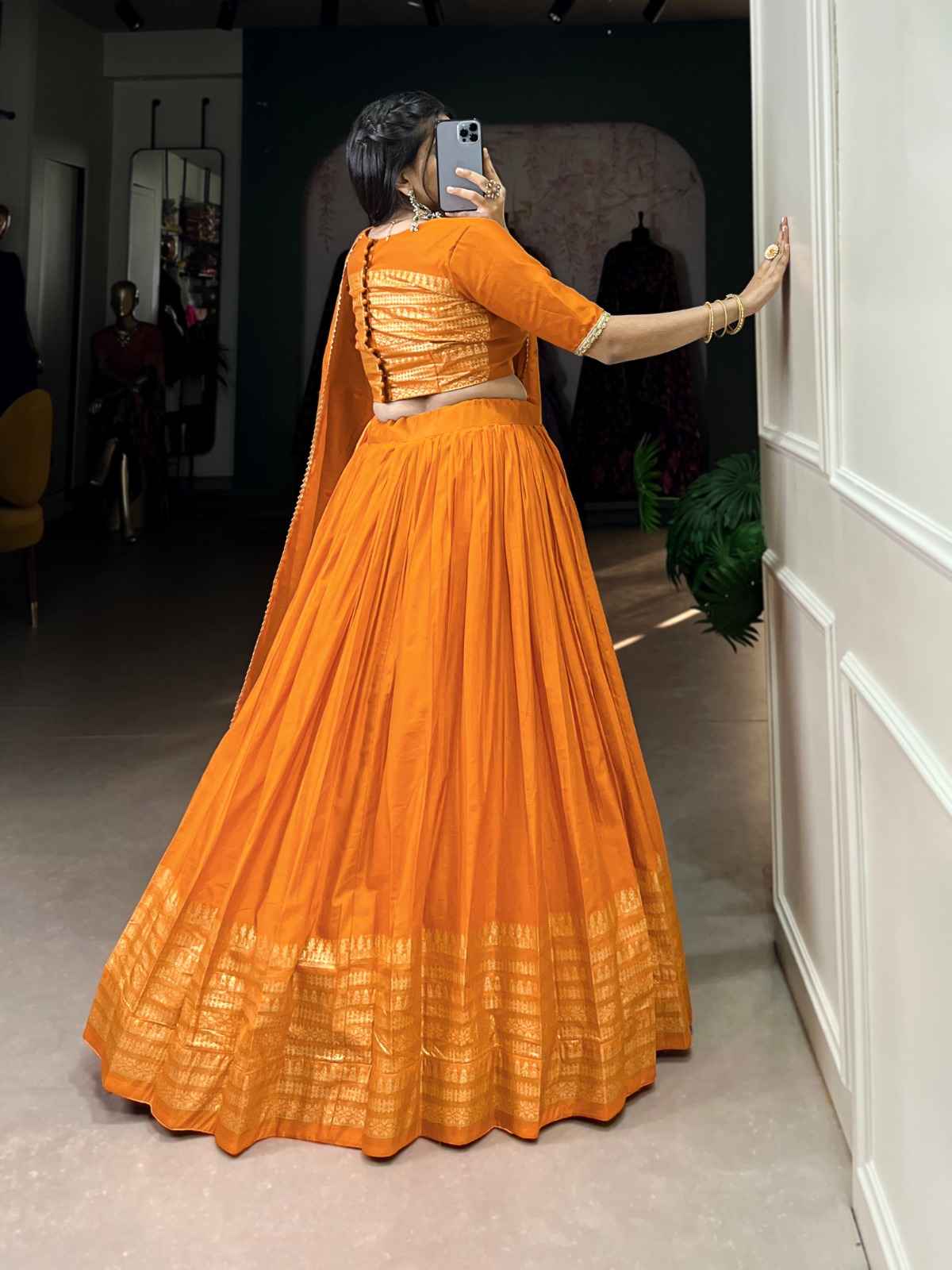 PURE CHANDERI PLAIN WITH ZARI WEAVING WORK LEHENGA CHOLI AT WHOLESALE PRICE