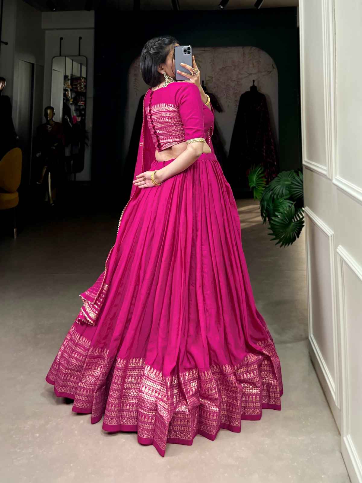 PURE CHANDERI PLAIN WITH ZARI WEAVING WORK LEHENGA CHOLI AT WHOLESALE PRICE