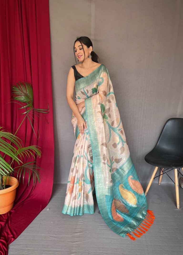 PURE CHANDERI SILK 3D DIGITAL PRINT WITH FLORAL KATHA STITCH SAREE AT WHOLESALE PRICE