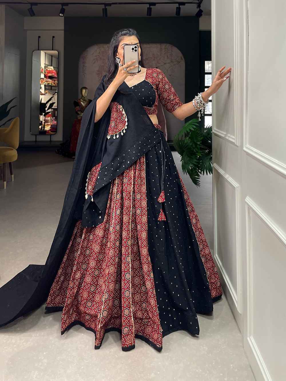 PURE COTTON PRINTED AND MIRROR WORK LEHENGA CHOLI AT WHOLESALE PRICE