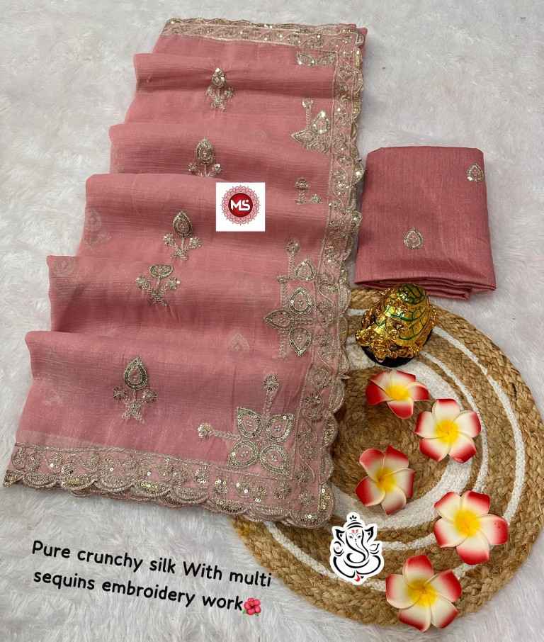 PURE CRUNCHY SILK WITH PITTA WORK C PALLU SAREE AT WHOLESALE PRICE