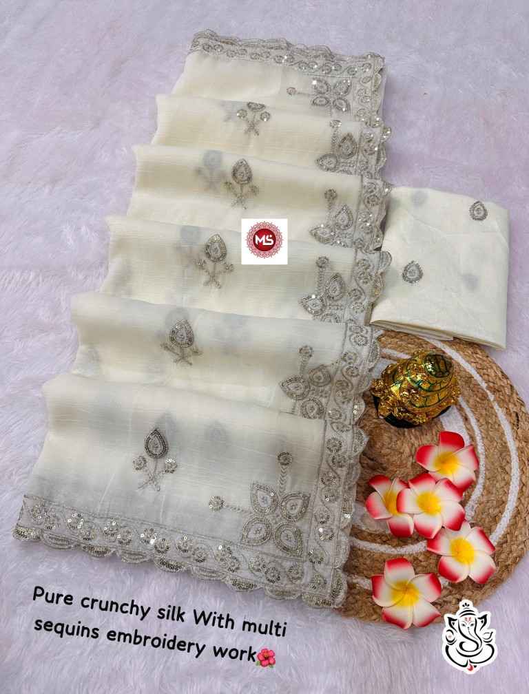 PURE CRUNCHY SILK WITH PITTA WORK C PALLU SAREE AT WHOLESALE PRICE