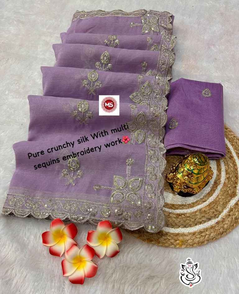 PURE CRUNCHY SILK WITH PITTA WORK C PALLU SAREE AT WHOLESALE PRICE