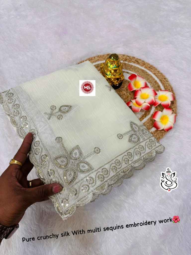 PURE CRUNCHY SILK WITH PITTA WORK C PALLU SAREE AT WHOLESALE PRICE