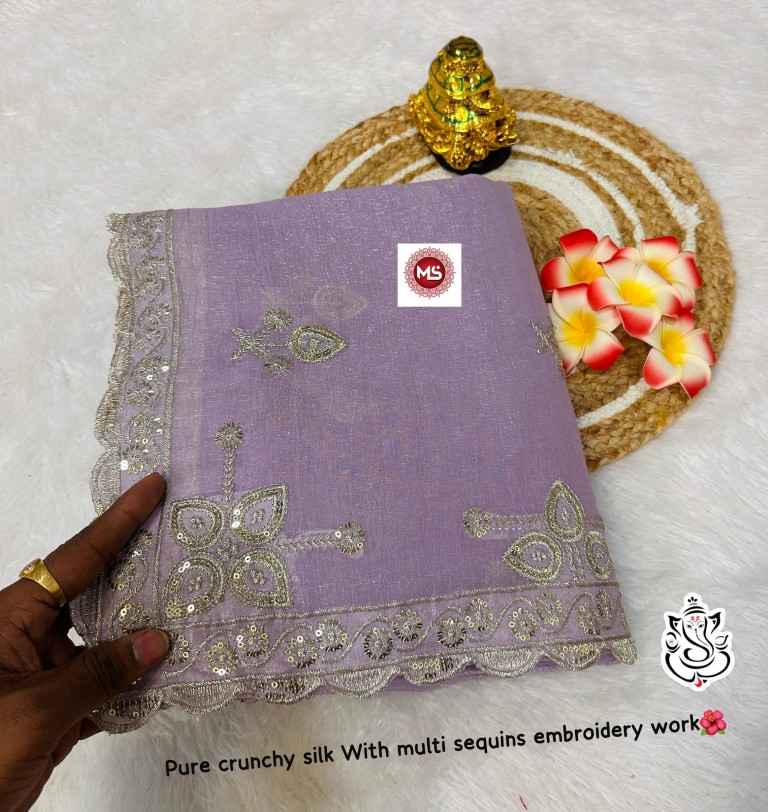 PURE CRUNCHY SILK WITH PITTA WORK C PALLU SAREE AT WHOLESALE PRICE
