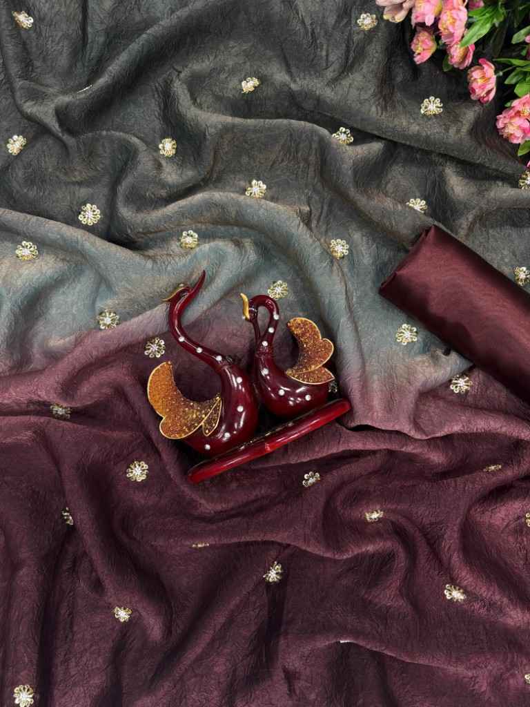 PURE FRENDY CRUSH WITH SHADED COLOR SEQUINS WORK SAREE AT WHOLESALE PRICE