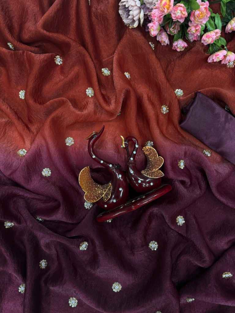 PURE FRENDY CRUSH WITH SHADED COLOR SEQUINS WORK SAREE AT WHOLESALE PRICE