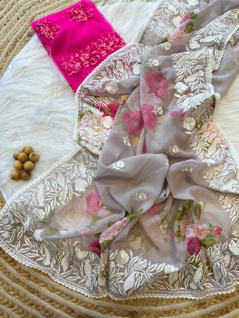 PURE GEORGETT SILK DIGITAL FLORAL PRINTED SAREE AT WHOLESALE PRICE