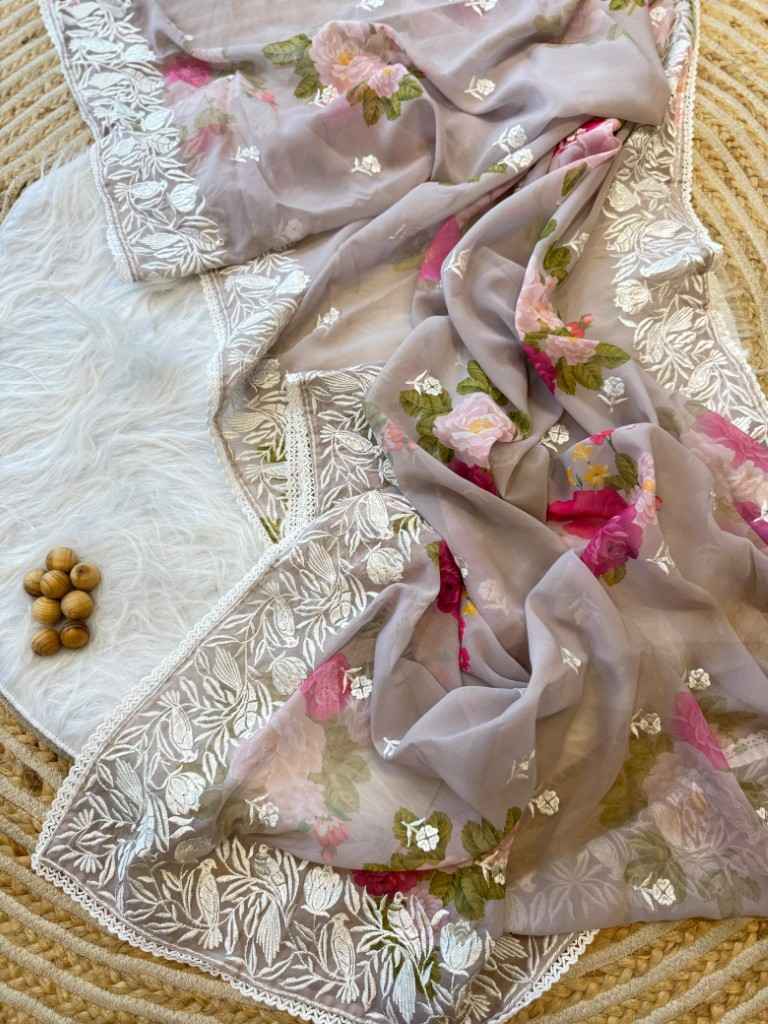 PURE GEORGETT SILK DIGITAL FLORAL PRINTED SAREE AT WHOLESALE PRICE