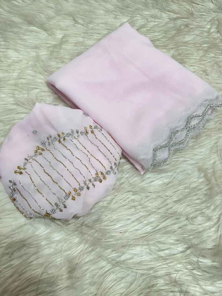 PURE GEORGETTE HAND WORK CUTDANA BORDER SAREE AT WHOLESALE PRICE