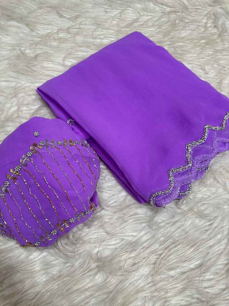 PURE GEORGETTE HAND WORK CUTDANA BORDER SAREE AT WHOLESALE PRICE