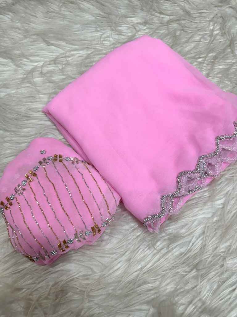 PURE GEORGETTE HAND WORK CUTDANA BORDER SAREE AT WHOLESALE PRICE