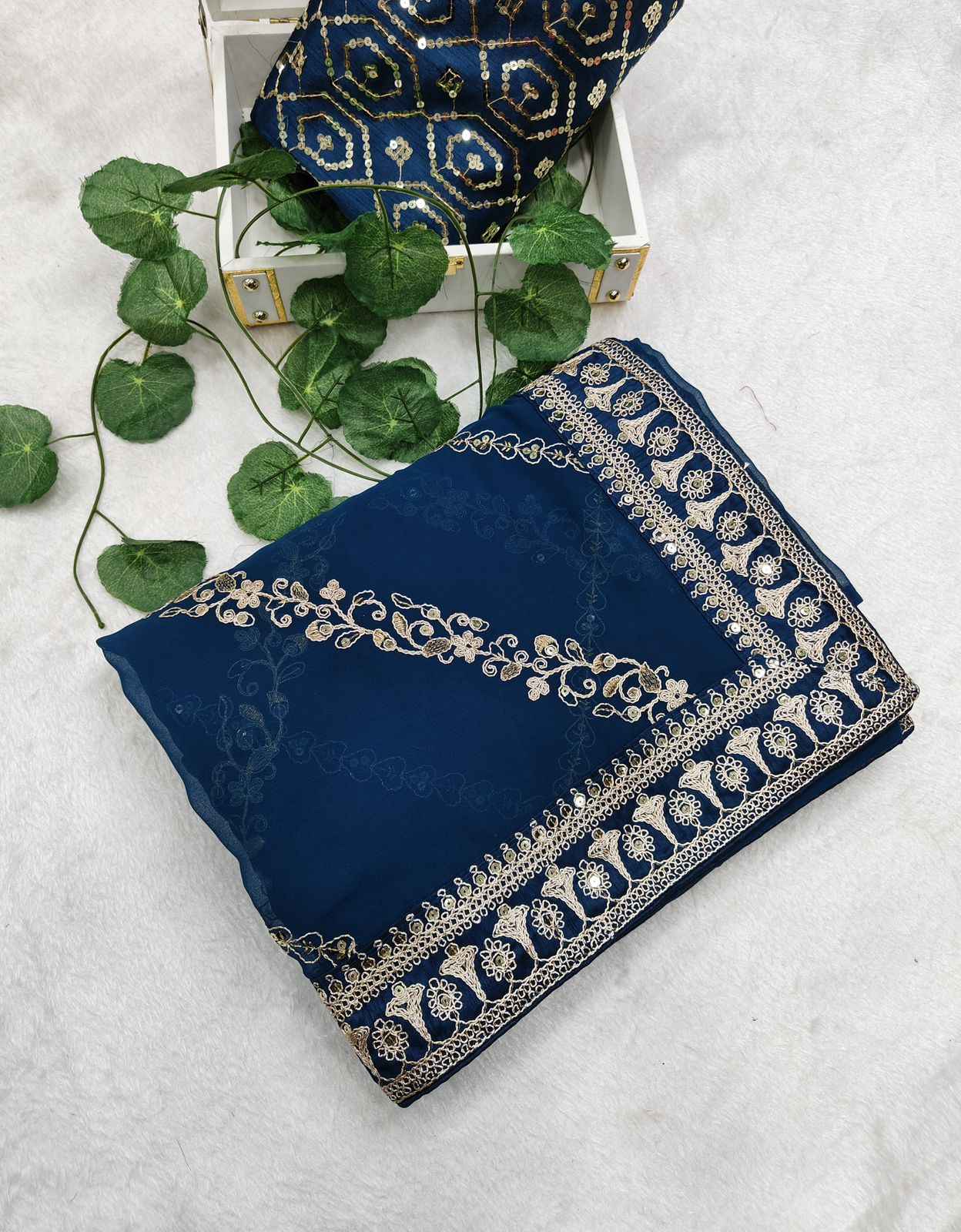 PURE GEORGETTE SEQUENCE ZARI EMBROIDERY WORK SAREE AT WHOLESALE PRICE