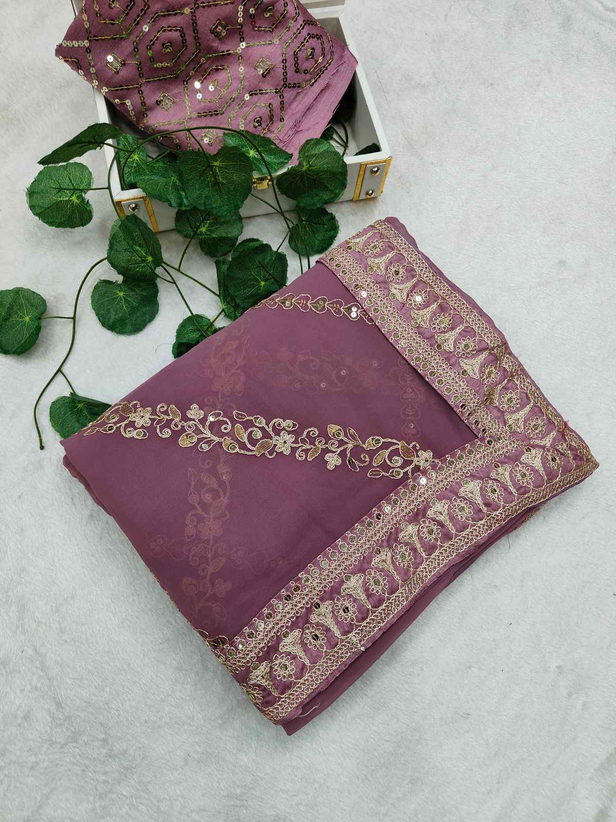 PURE GEORGETTE SEQUENCE ZARI EMBROIDERY WORK SAREE AT WHOLESALE PRICE