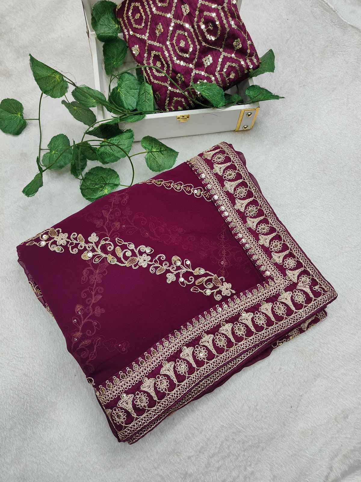 PURE GEORGETTE SEQUENCE ZARI EMBROIDERY WORK SAREE AT WHOLESALE PRICE