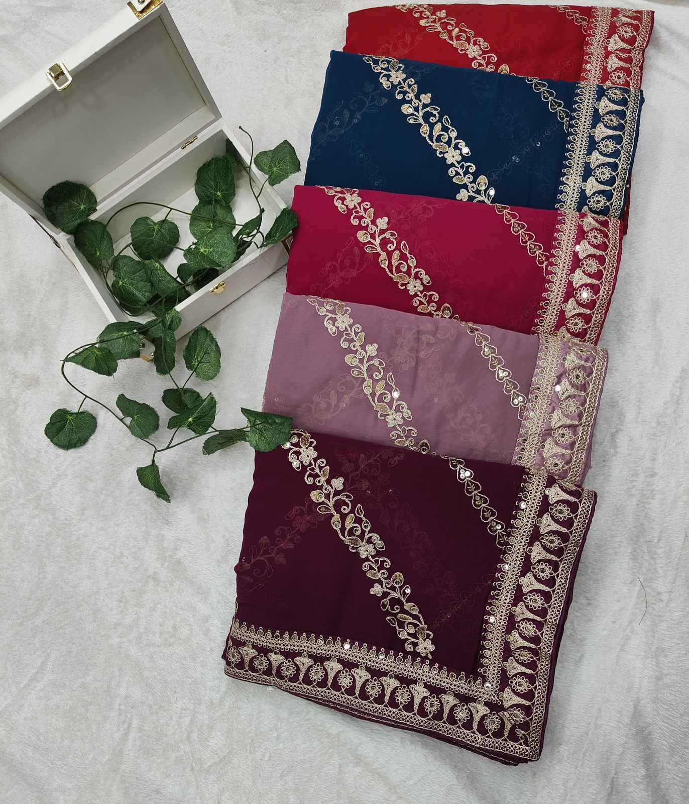 PURE GEORGETTE SEQUENCE ZARI EMBROIDERY WORK SAREE AT WHOLESALE PRICE