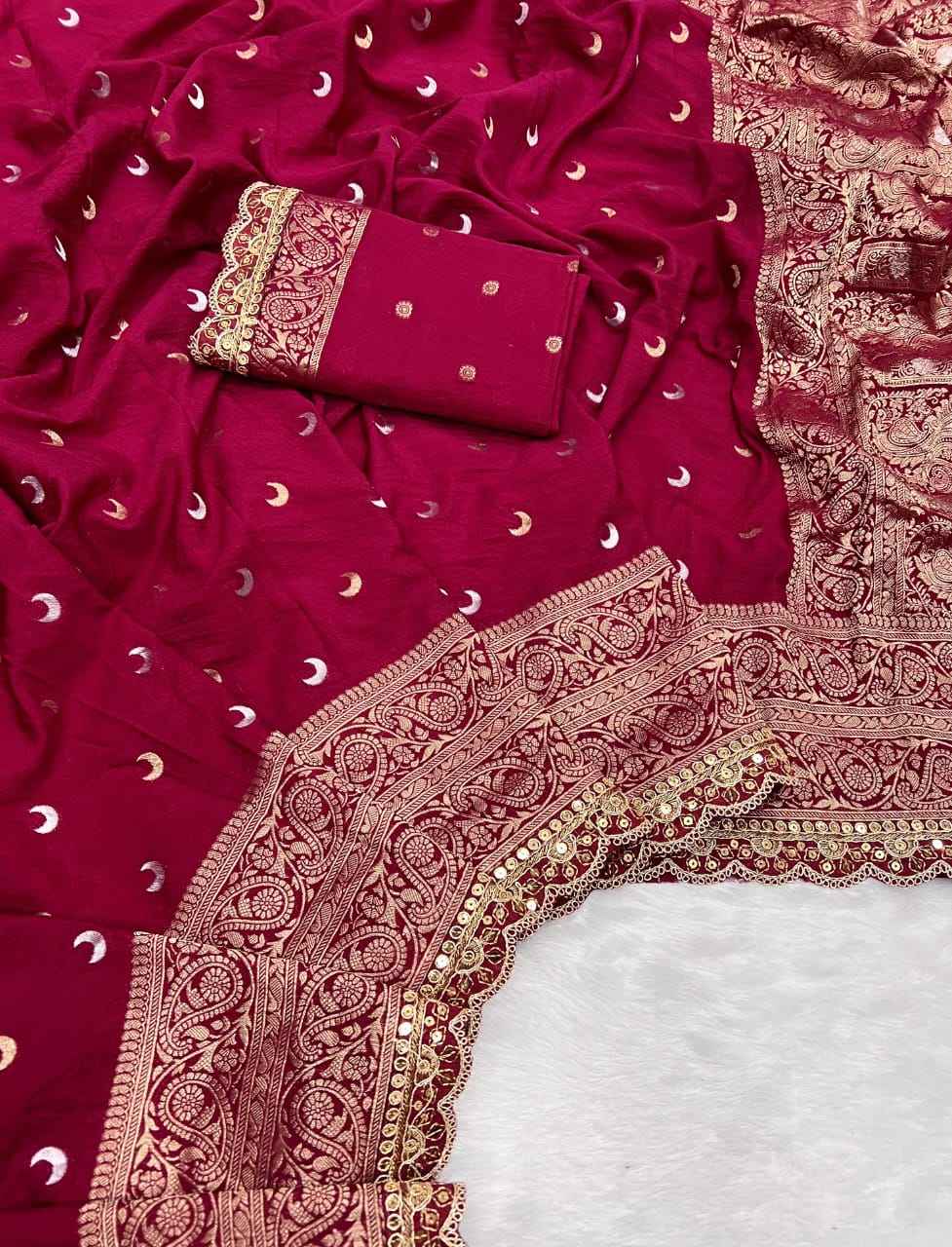 PURE KHADDI GEORGETTE KANCHI BORDER TRADITIONAL SAREE AT WHOLESALE PRICE