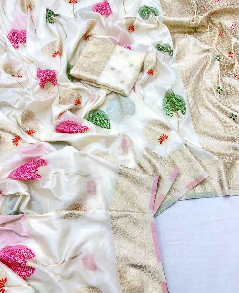 PURE KHADI GEORGETTE WEAVING MINA WORK SAREE AT WHOLESALE PRICE 