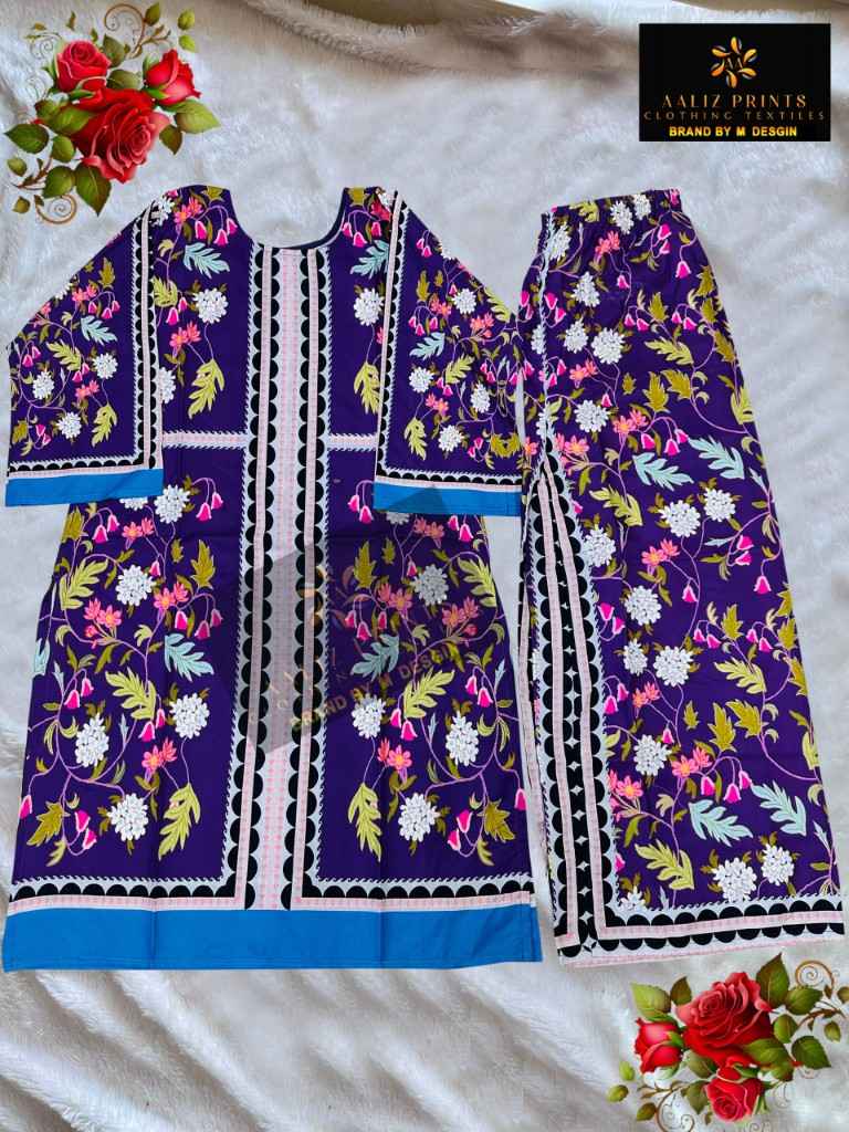 AALIZ PRINT PURE LAWN PRINTED TOP AND PLAZO CORD SET AT WHOLESALE PRICE