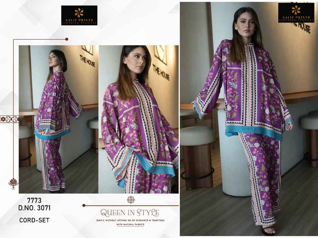 AALIZ PRINT PURE LAWN PRINTED TOP AND PLAZO CORD SET AT WHOLESALE PRICE
