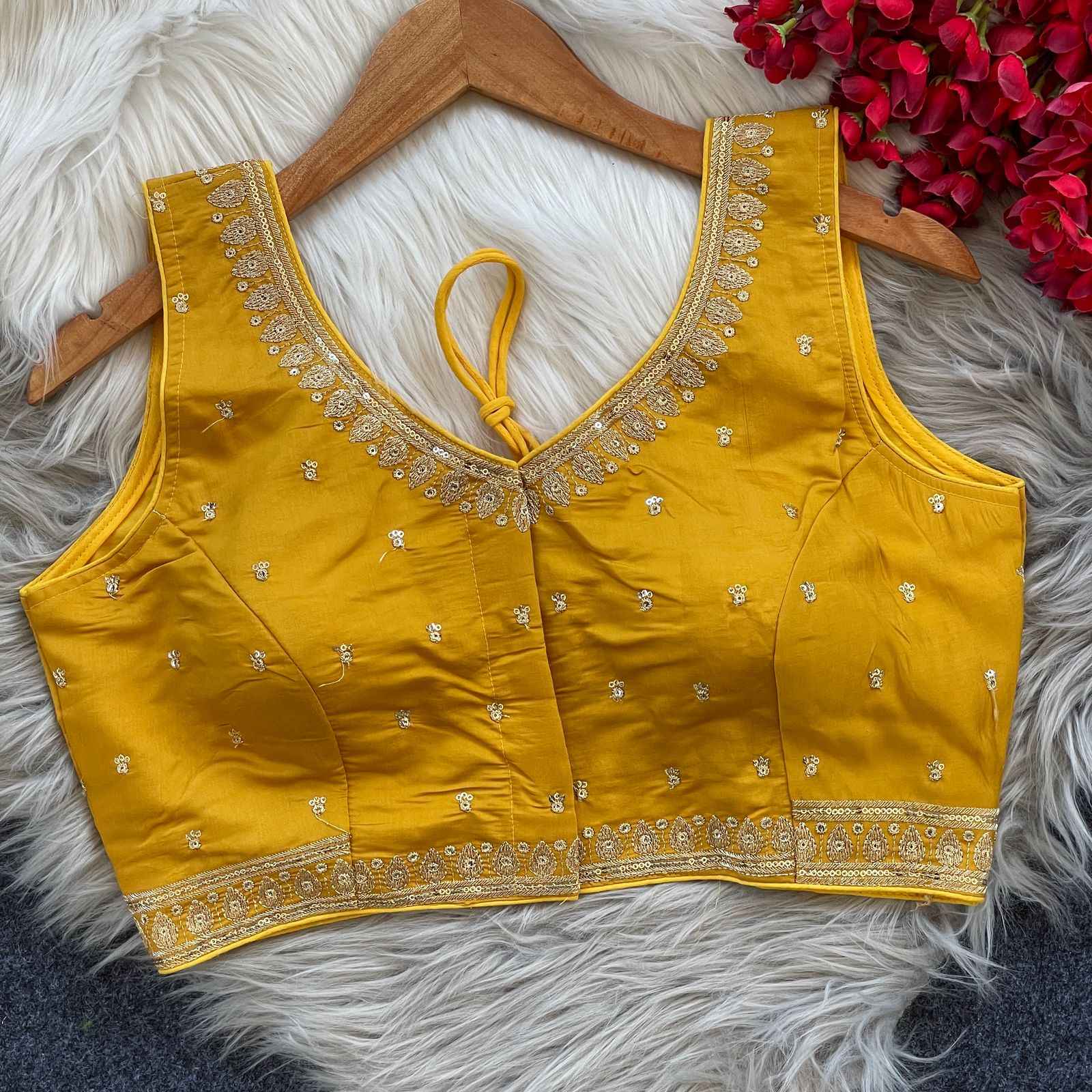 PURE ROMAN SILK HEAVY EMBROIDERY SEQUENCE WORK BLOUSE AT WHOLESALE PRICE