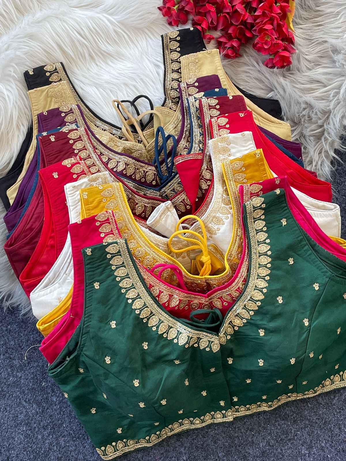 PURE ROMAN SILK HEAVY EMBROIDERY SEQUENCE WORK BLOUSE AT WHOLESALE PRICE