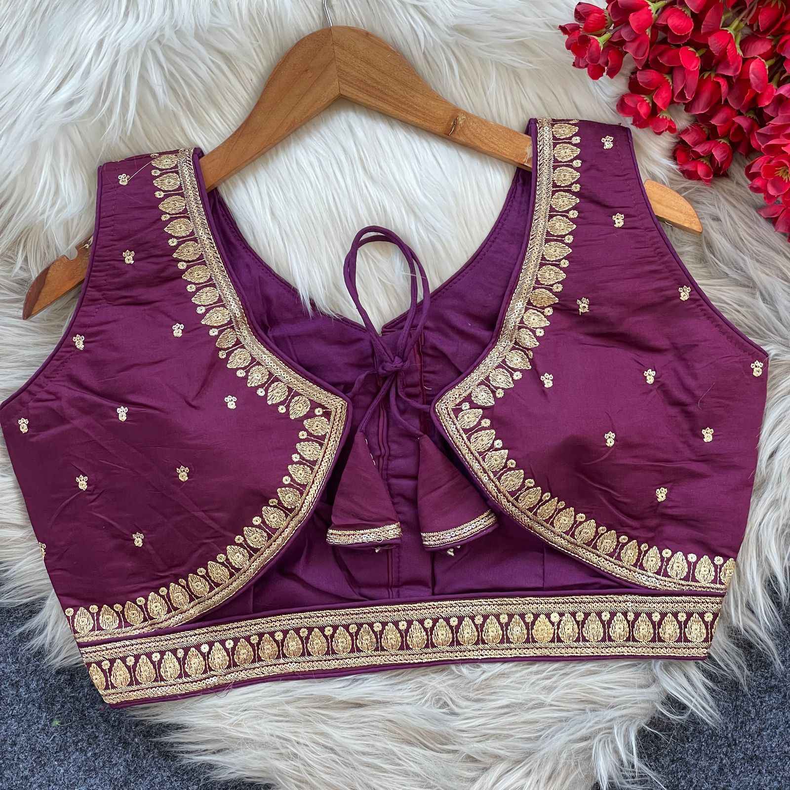 PURE ROMAN SILK HEAVY EMBROIDERY SEQUENCE WORK BLOUSE AT WHOLESALE PRICE