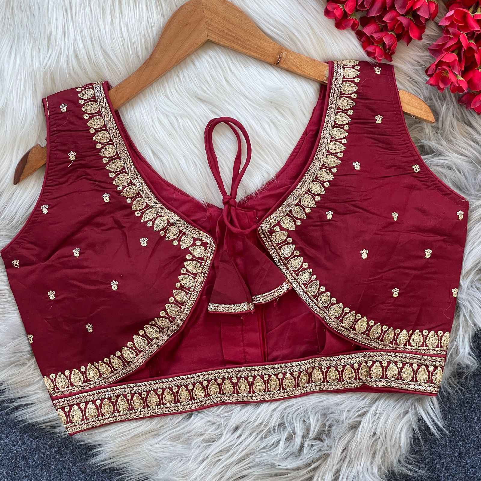 PURE ROMAN SILK HEAVY EMBROIDERY SEQUENCE WORK BLOUSE AT WHOLESALE PRICE