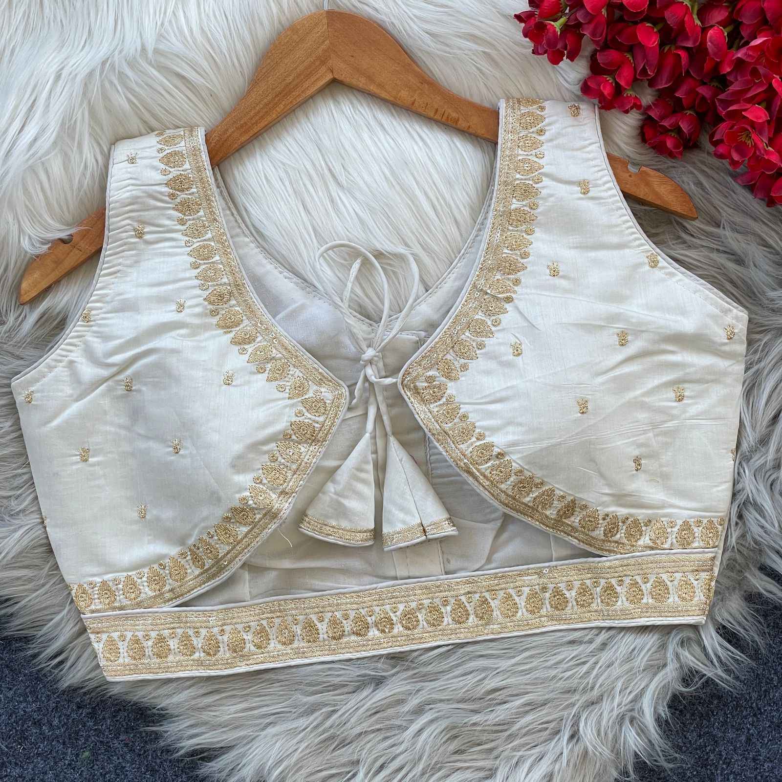 PURE ROMAN SILK HEAVY EMBROIDERY SEQUENCE WORK BLOUSE AT WHOLESALE PRICE