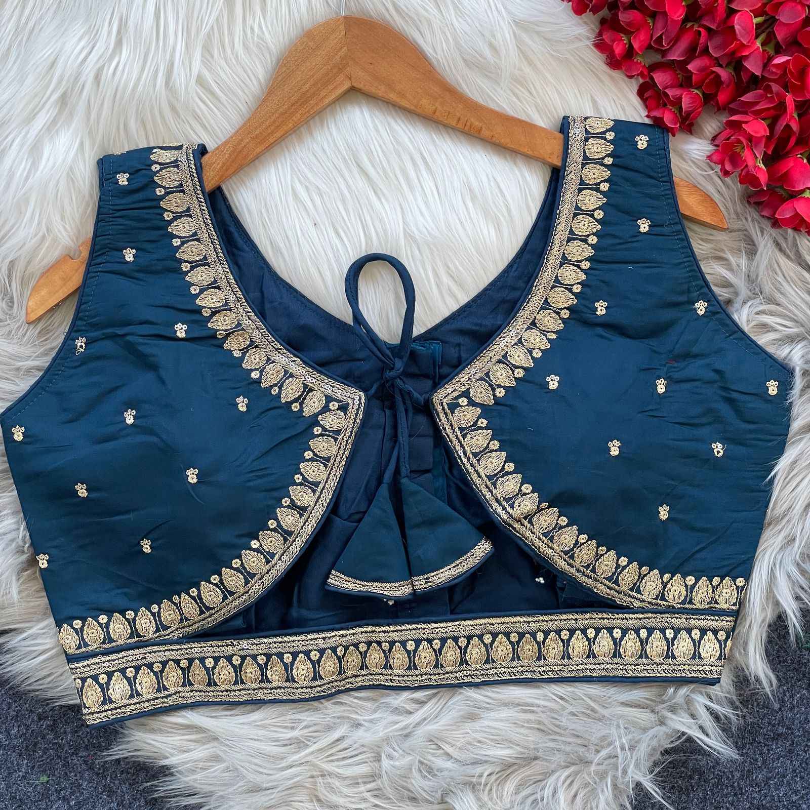 PURE ROMAN SILK HEAVY EMBROIDERY SEQUENCE WORK BLOUSE AT WHOLESALE PRICE