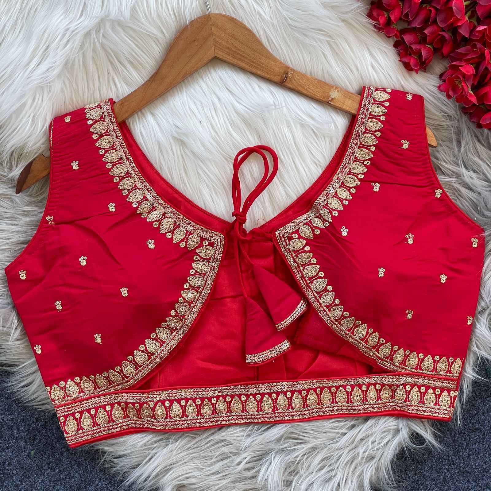 PURE ROMAN SILK HEAVY EMBROIDERY SEQUENCE WORK BLOUSE AT WHOLESALE PRICE